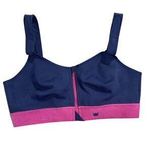 SheFit 3Luxe 110005 Sports Bra Low Impact Zip Front Adjustable Navy Pink